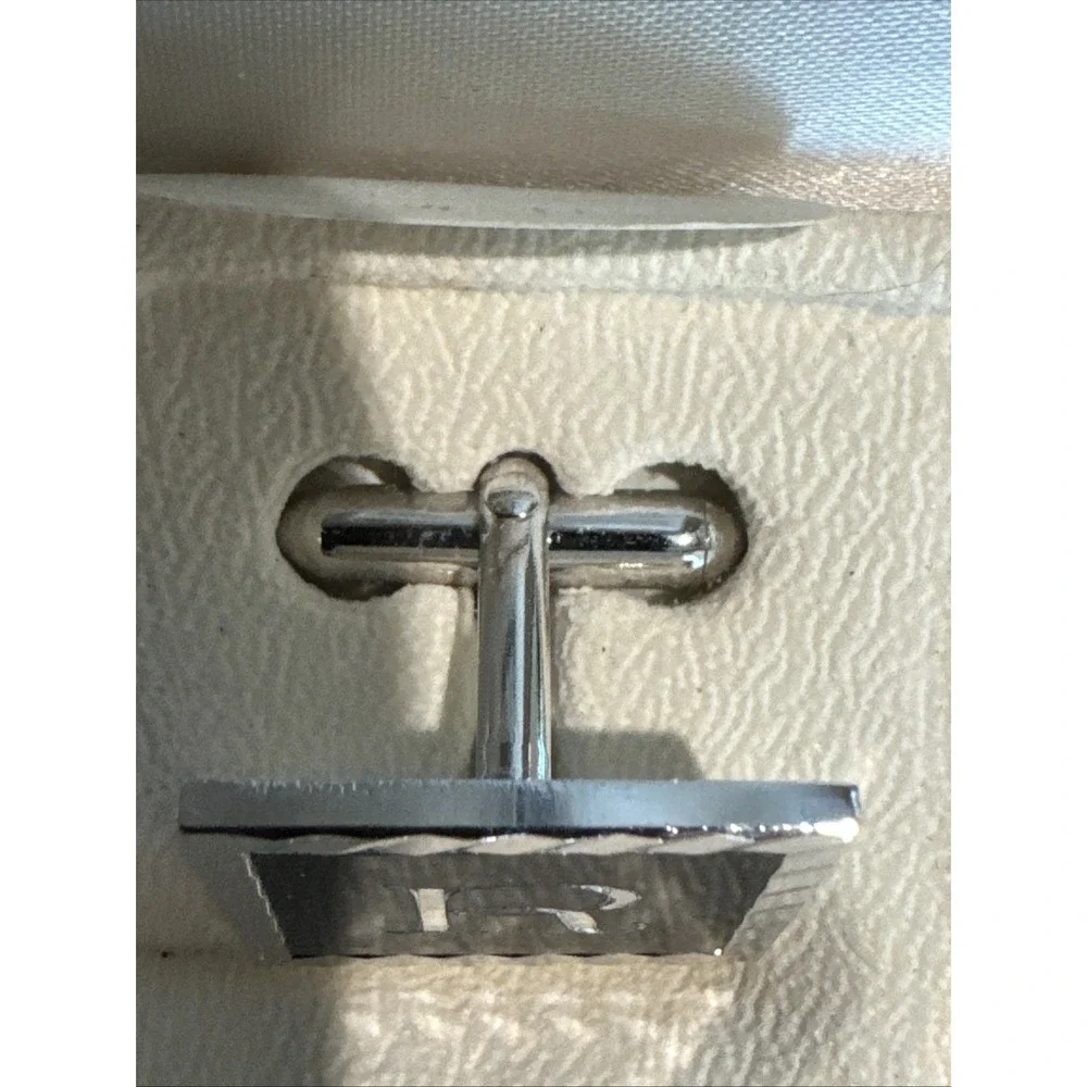 R Monogram Initial Letter Vintage SWANK Cuff Links & Tie Bar Clip Silver Tone
